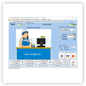 QuickKasse: Beispiel der Verkaufsoberfläche mit Artikelliste und Zahlarten